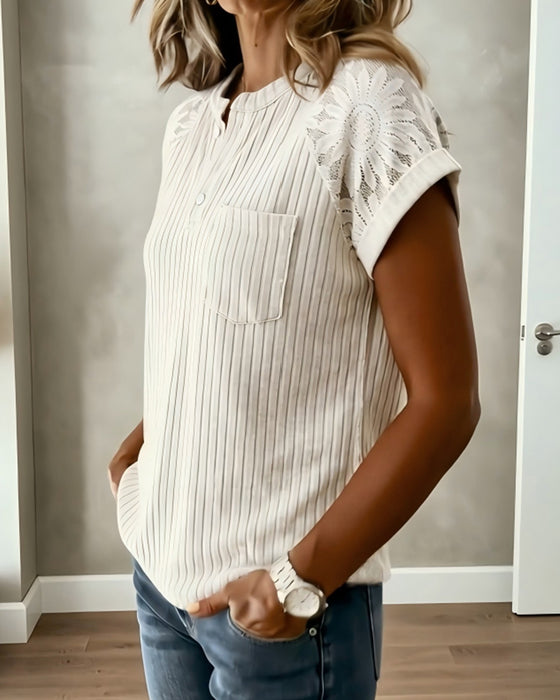 Ribbed Solid Color Short-Sleeved Top