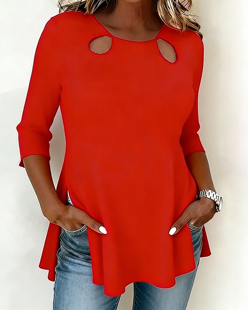 Three Quarter Sleeve Cutout Fitted Top