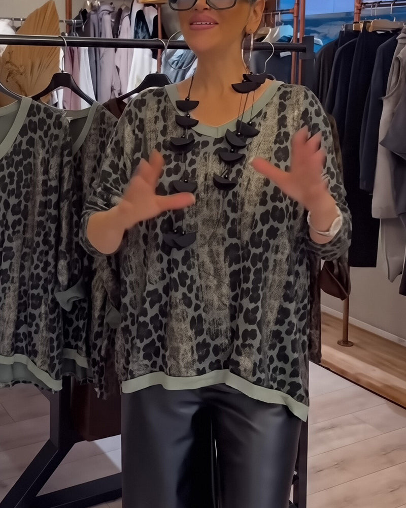 Leopard Print V-Neck Loose Top