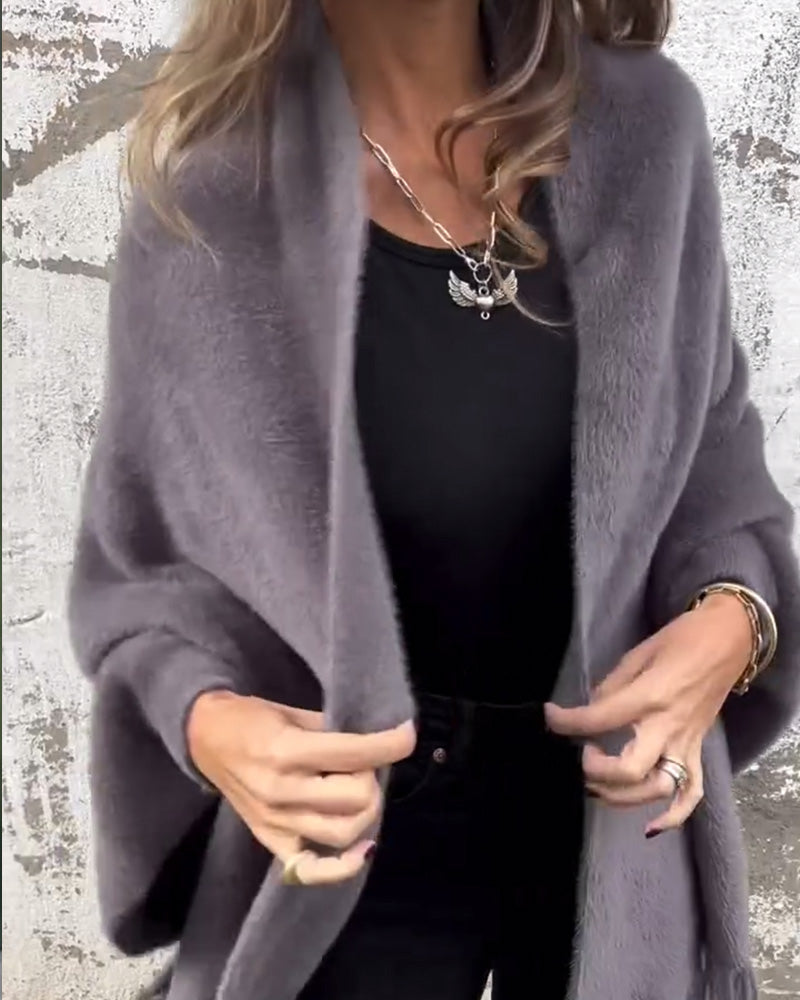 Casual solid color fringe cardigan