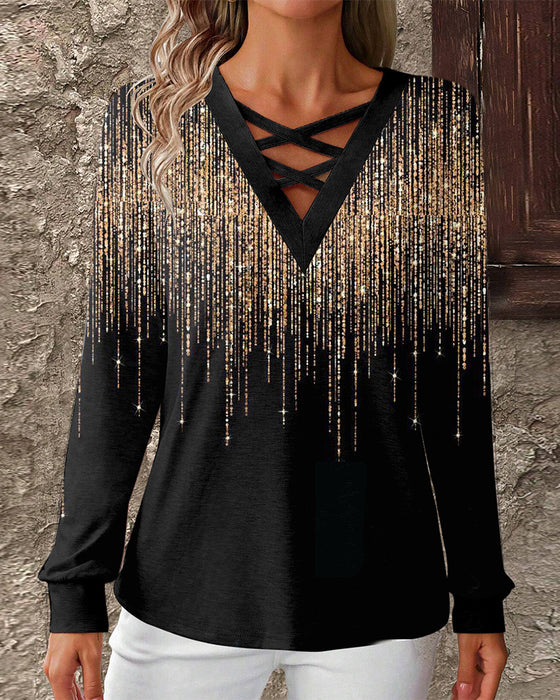 V-Neck Printed Slim-Fit Top