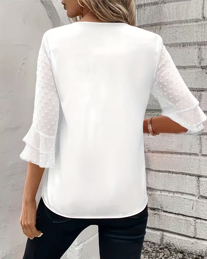 V-Neck Ruffled Sleeve 3D Floral Blouse