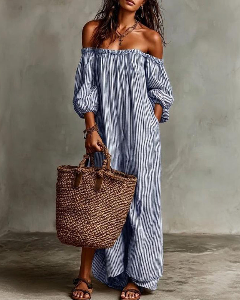 Loose Off-Shoulder Striped Dress
