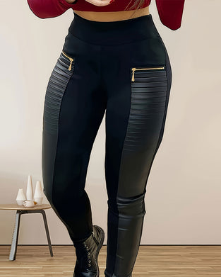 High-Waisted Zippered Leather Pants