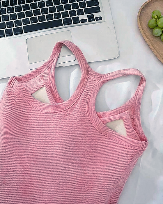 Built-in Bra Ribbed Solid Tank Top