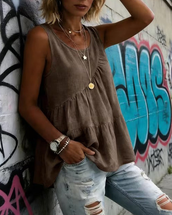 Round-Neck Sleeveless Solid Color Tank Top