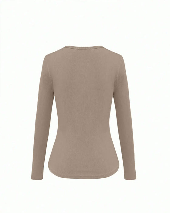 Long Sleeve V-Neck Solid Color Top