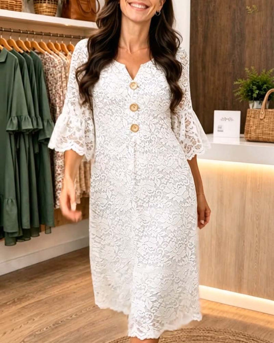 Lace Flared Sleeve A-Line Dress