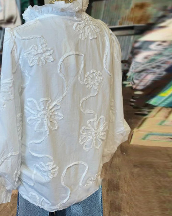 Ruffle Collar Floral Design Shirt