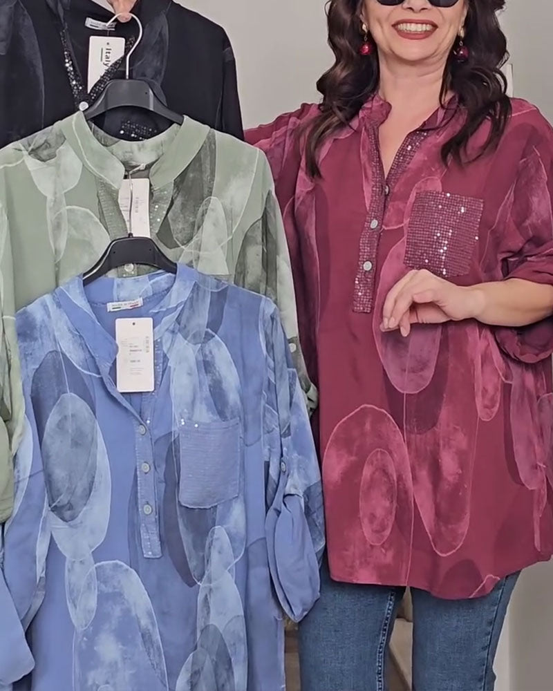 Button-Down Printed Pocket Blouse