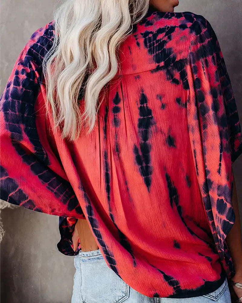 V-Neck Tie-Dye Casual Blouse