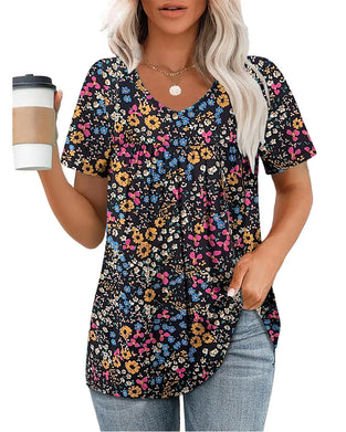 Floral V-Neck Short-Sleeved Blouse