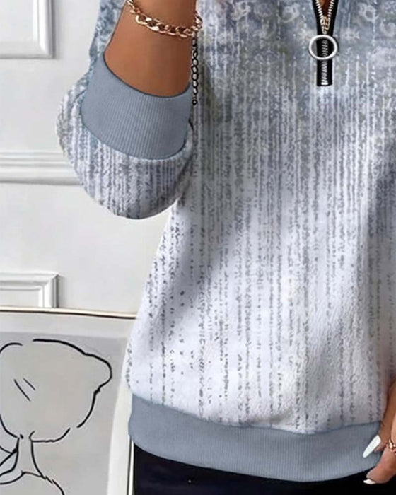 Zipper Retro Printed Sweatshirt