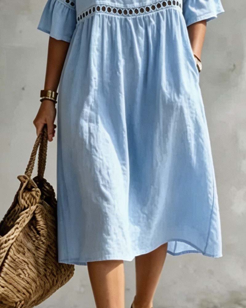 Openwork Short-Sleeve Artsy Dress