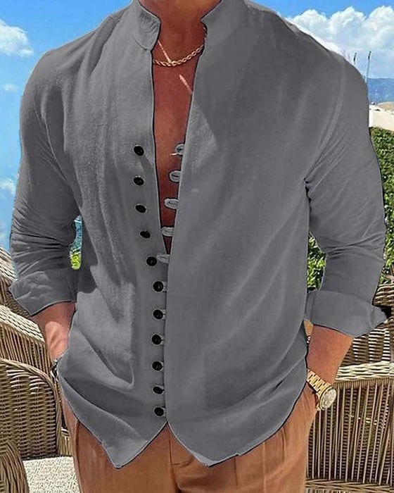 Men's Vintage Mandarin Collar Button Shirt