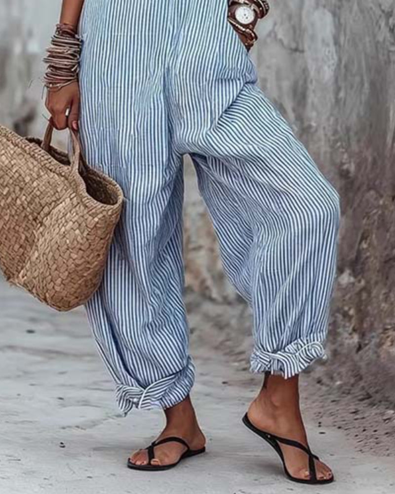 Wide Strap Striped Overalls Jumpsuit
