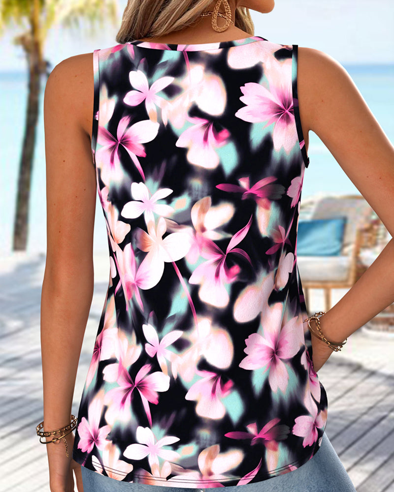 Bleeding Floral Print Tank Top