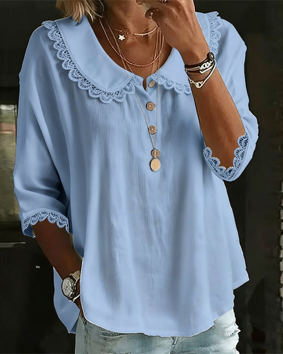 Lace Panels Peter Pan Collar Blouse