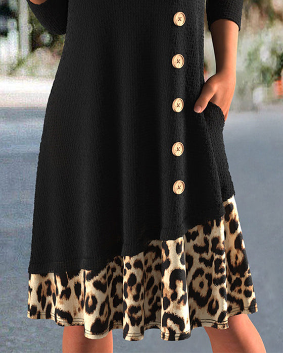 V-Neck Leopard Cross Patchwork Dress