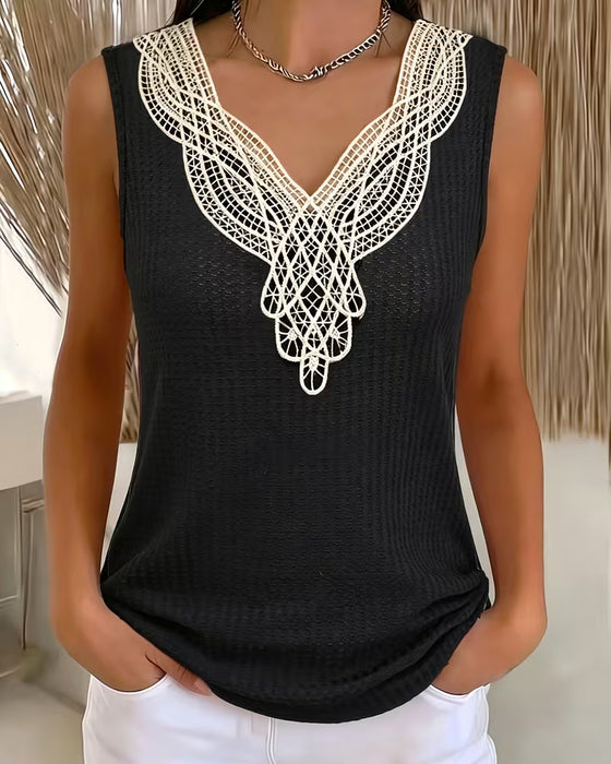 Lace V-Neck Ribbed Tank Top