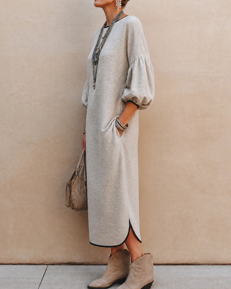 Color Block Puff Sleeve Dress