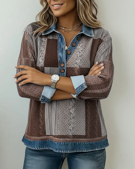 Long-Sleeved Color-Blocked Printed Sweatshirt