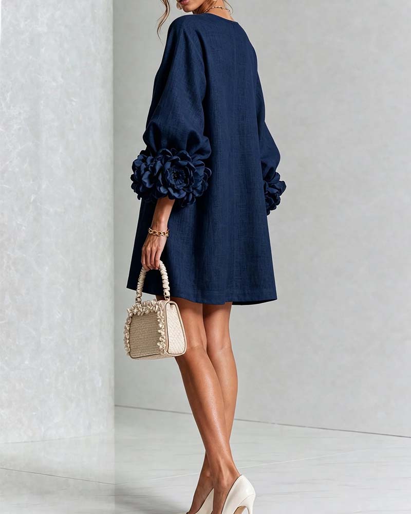 Stylish Floral Lantern Sleeve Dress
