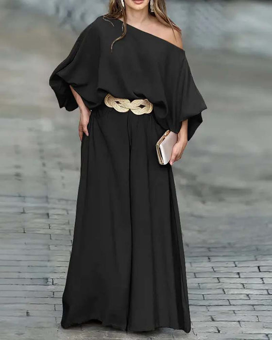 Casual One Shoulder Two Piece Set