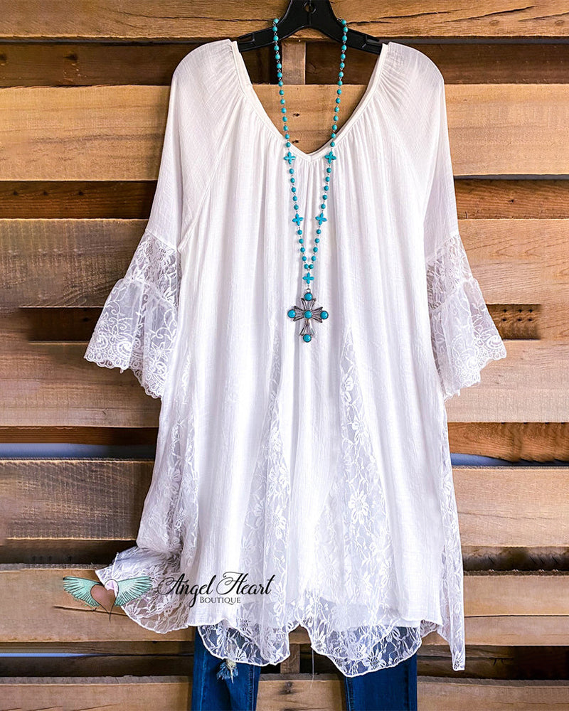 Lace Patchwork V-Neck Elegant Dress