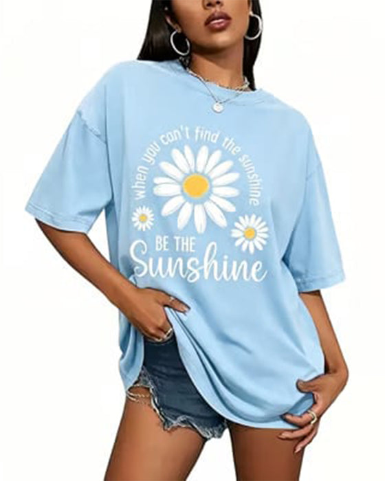 Daisy Print Crew Neck Casual T-Shirt