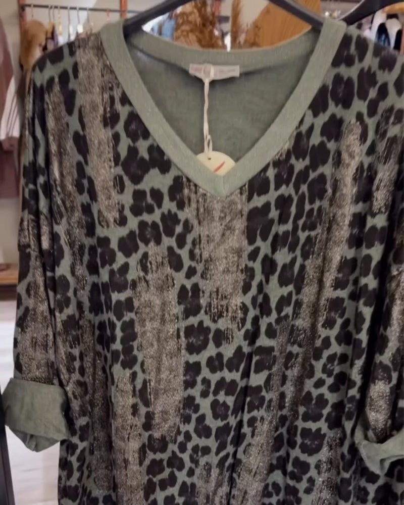 Leopard Print V-Neck Loose Top