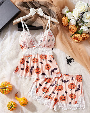 Lace Patchwork Sexy Pajama Set