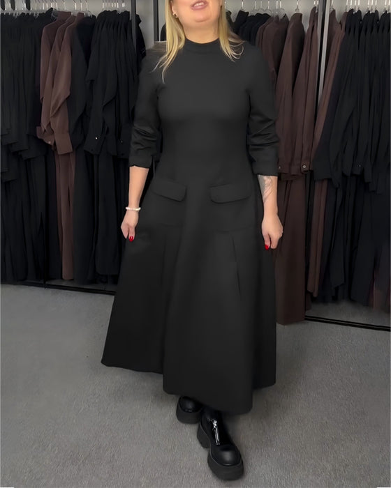 Long-Sleeved Fitted Waist Full Skirt Dress