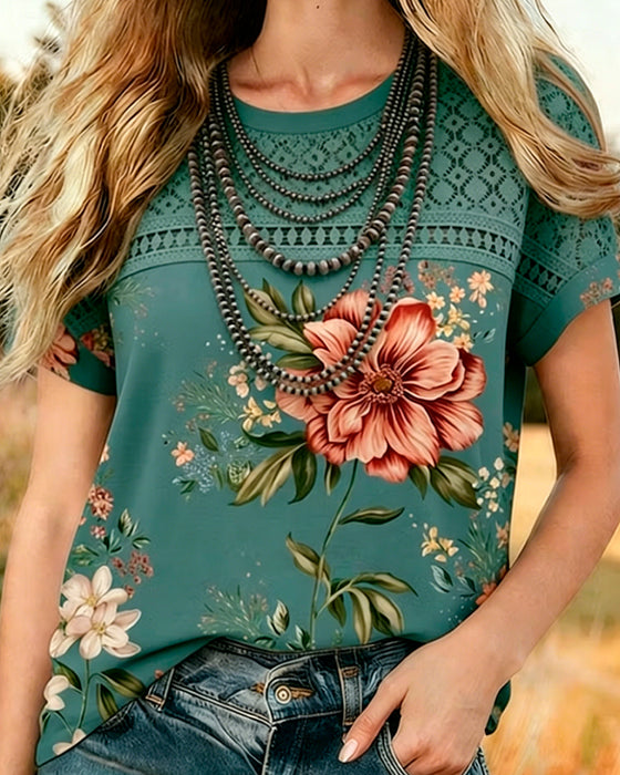 Cut-Out Patchwork Short-Sleeve T-Shirt