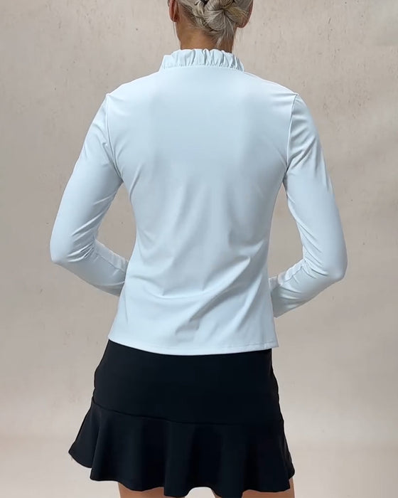 High Stretch Quick Dry Ruffled V-Neck Casual Top
