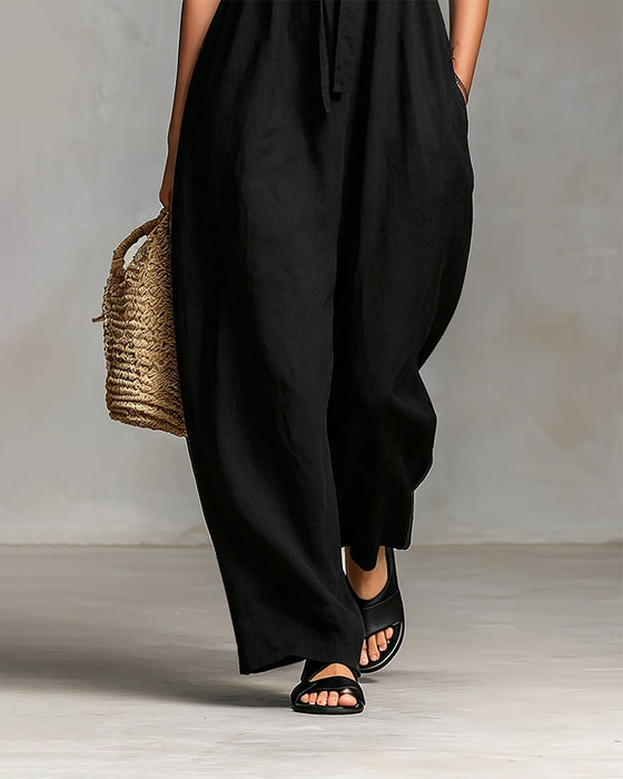 Casual Solid Color Sleeveless Jumpsuits