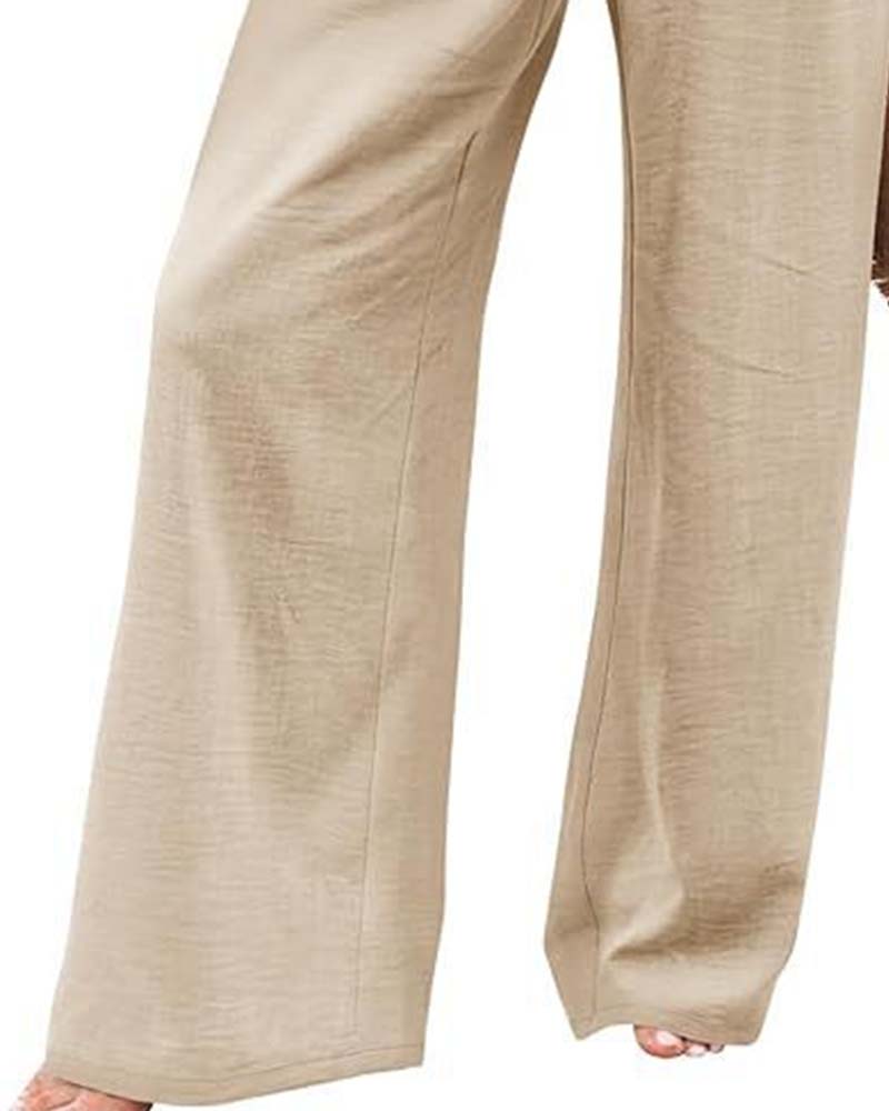 Button Elastic Waist Wide-Leg Pants