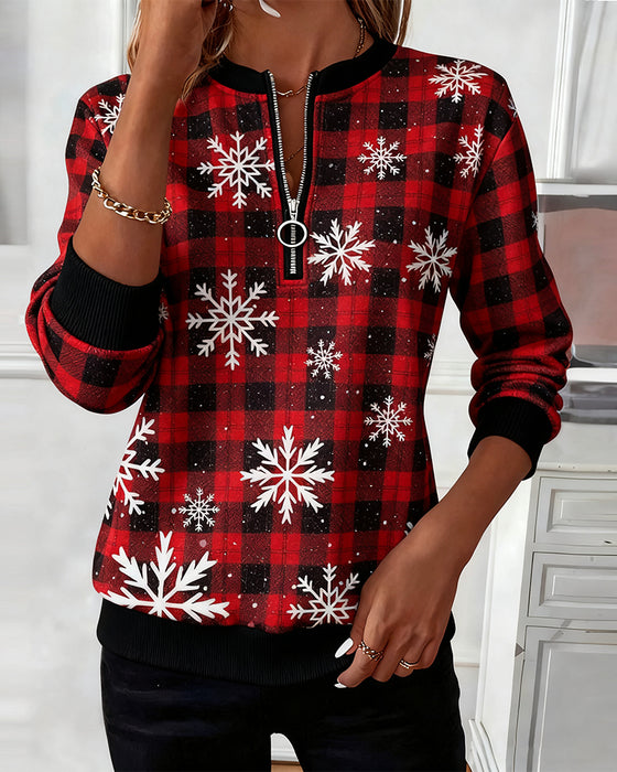 Half-Zip Collar Snowflake Print Sweatshirt