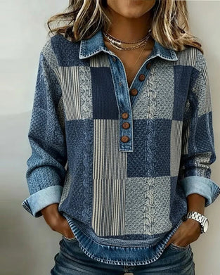 Long-Sleeved Color-Blocked Printed Sweatshirt