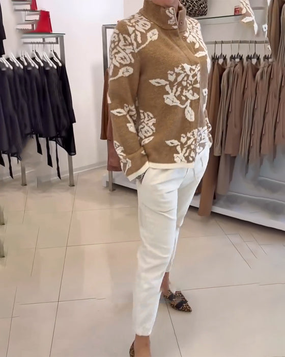 Fashion Turtleneck Jacquard Cardigan