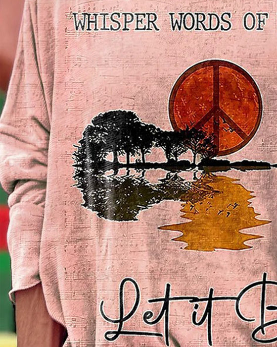 Distressed Guitar Print Long-Sleeved Top