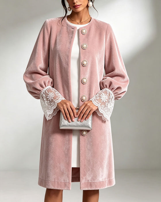 Patchwork Sleeve Button Trendy Coat