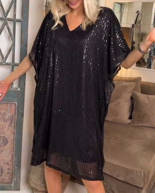 V-Neck Sequined Casual Dress