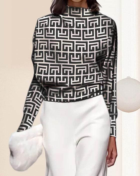 Printed Stand Collar Top