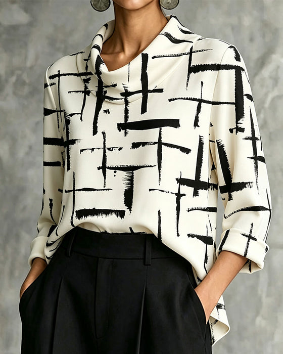 Mock Cowl Neck Cross Pattern Blouse