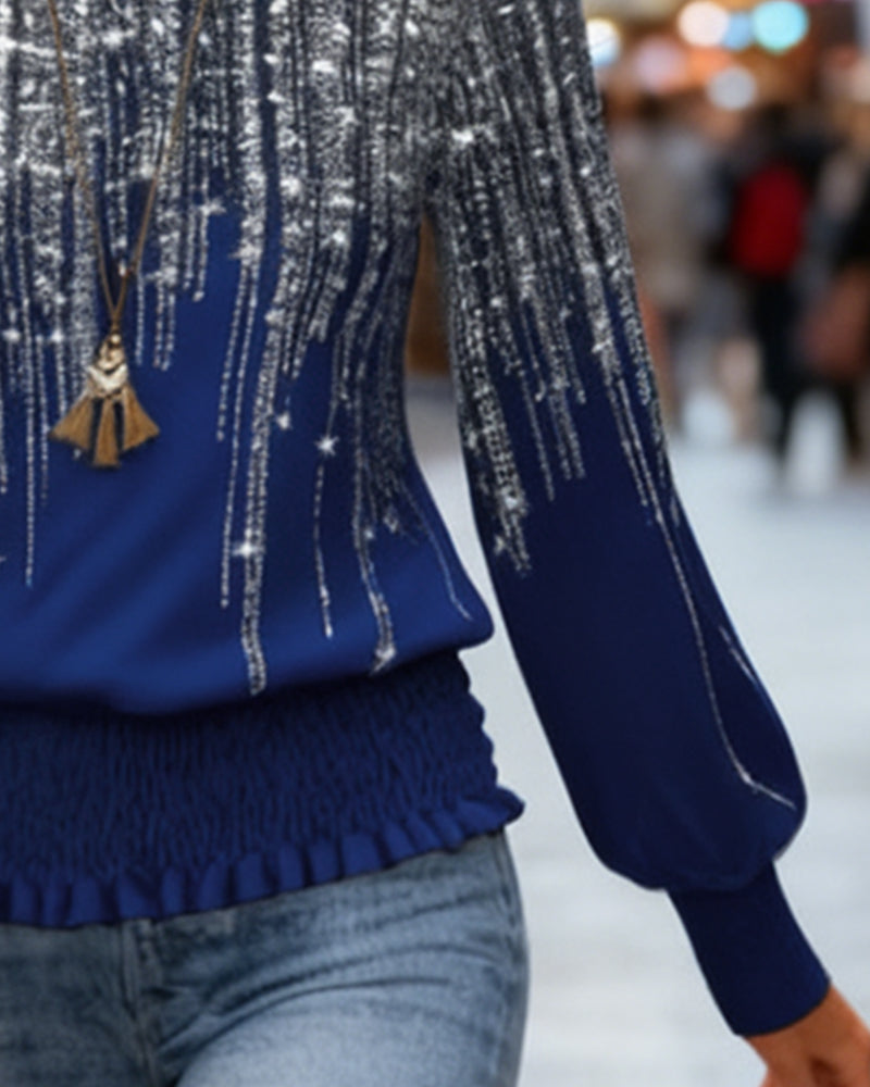 Round Neck Fashionable Printed Long-Sleeved Top