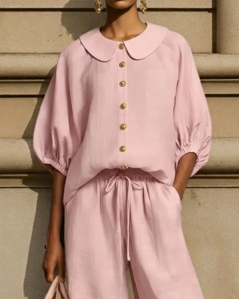 Peter Pan Collar Lantern Sleeve Set