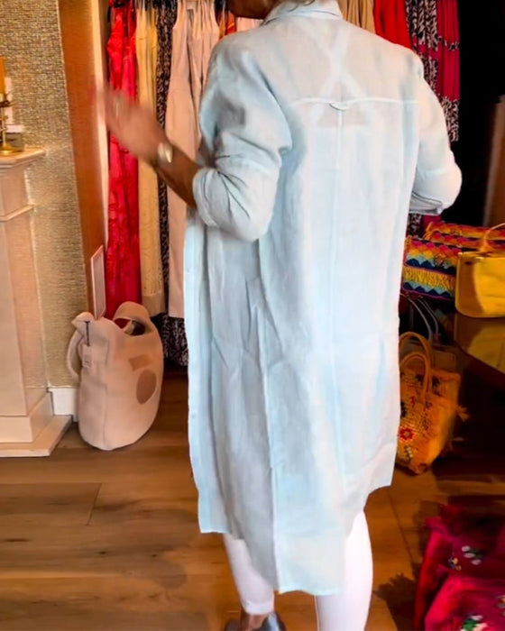 Solid color lapel mid-length shirt