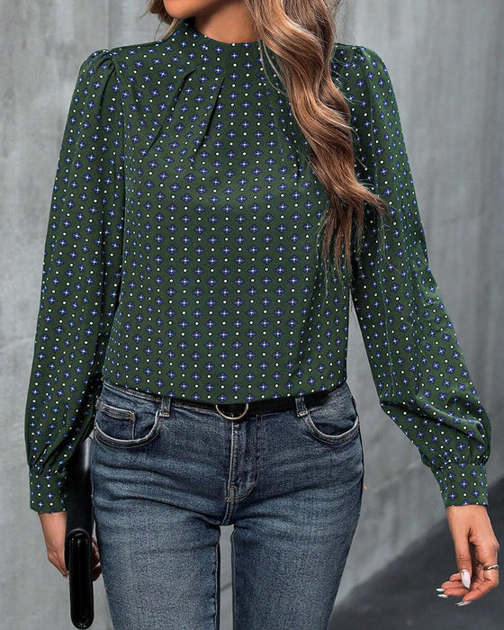 Retro printed long sleeve blouse