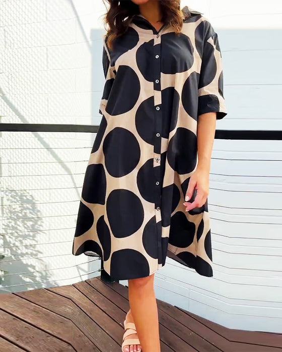 Geometric print button down casual dress